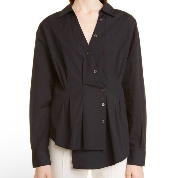 NWT VERONICA BEARD Rosamund black asymmetrical button down shirt size 2 - Picture 1 of 6